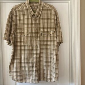 VTG Woolrich Shirt Mens 2XL XXL Gold Plaid Short Sleeve Button Down 2 Pockets